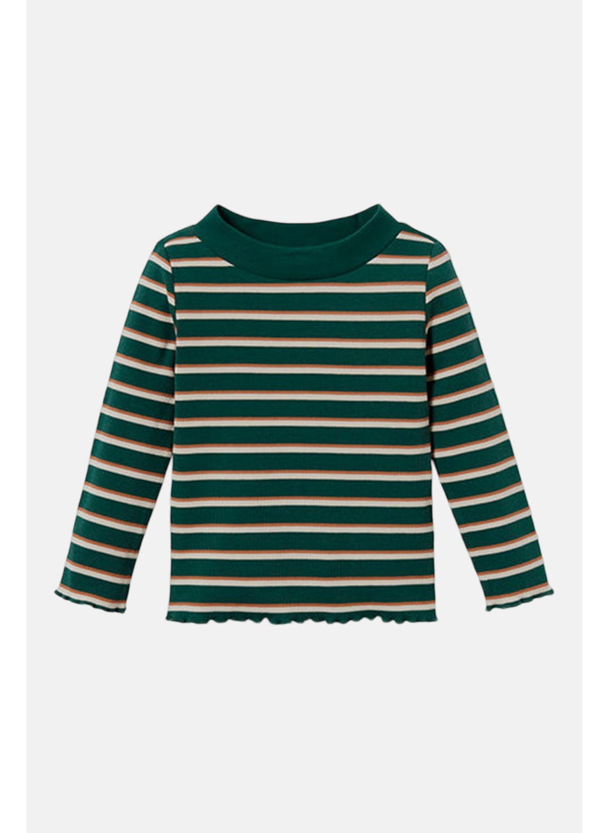 Tchibo Kids Girl Mock Neck Long Sleeves Stripe Top, Green  - Image 2