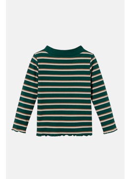 Tchibo Kids Girl Mock Neck Long Sleeves Stripe Top, Green  - Image 3