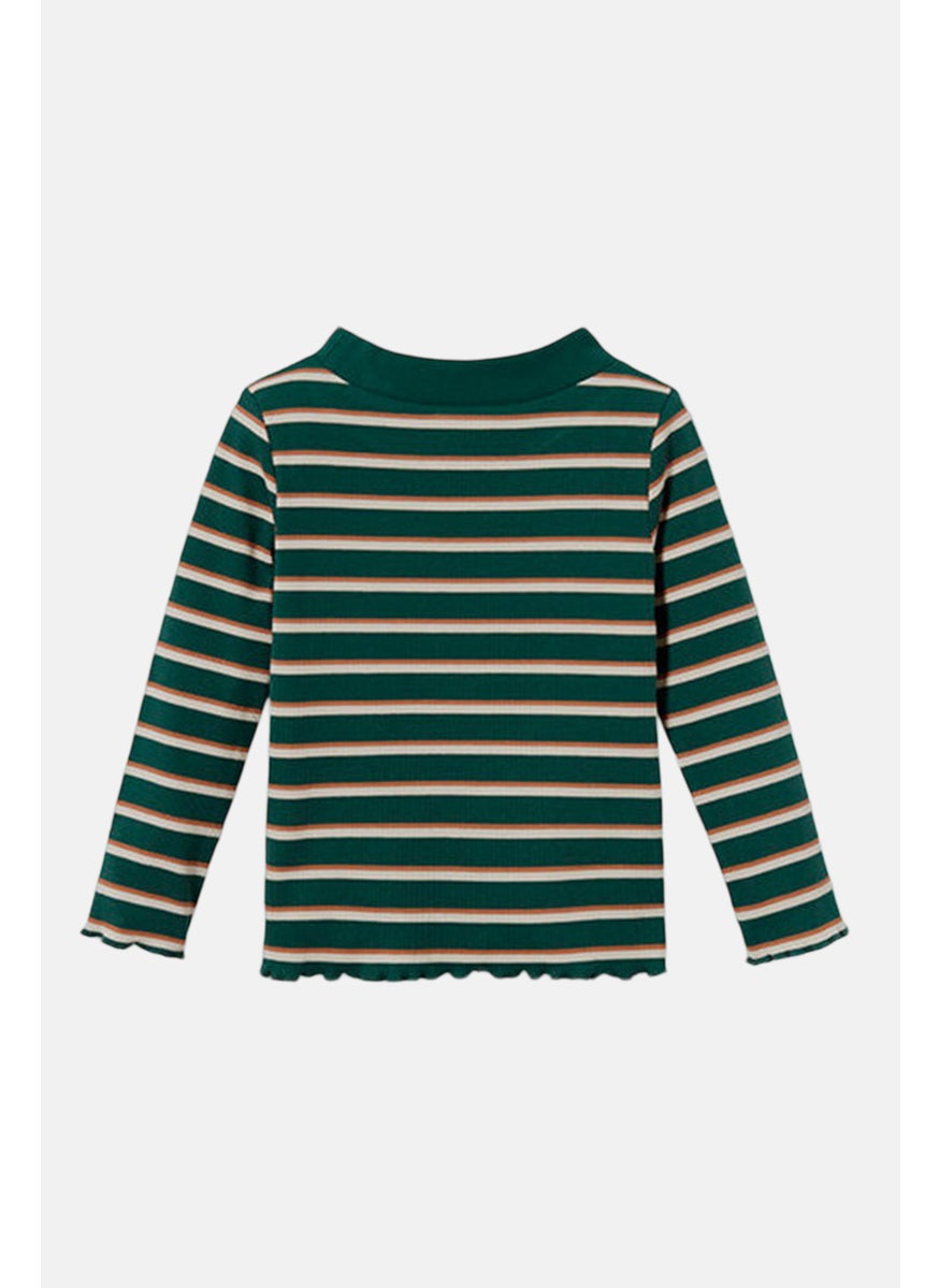 Tchibo Kids Girl Mock Neck Long Sleeves Stripe Top, Green  - Image 3