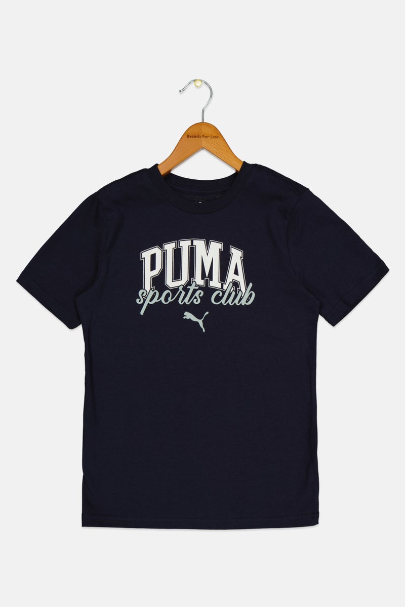 PUMA تي شيرت رياضي للأطفال الأولاد بأكمام قصيرة مناسب للخارج، أزرق داكن - Image 2