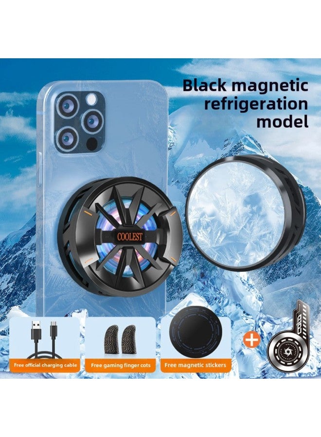 Mobile Phone Magnetic Radiator Semiconductor Icing Refrigeration Back Clip Game Live For Apple-Color:[cooling General + E-sports Finger Gloves] - Mobile Phone Magnetic Semiconductor Radiator (black) + Vapor Chamber  - Image 1