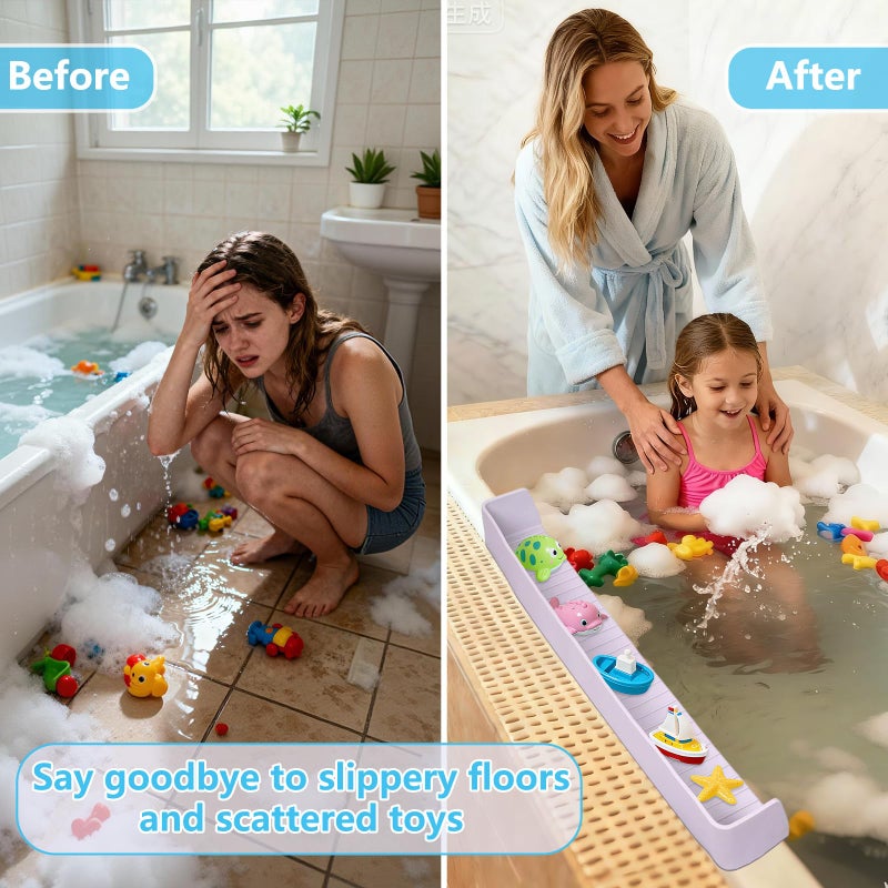 Sgmforge Bathtub Splash Guard for Kids, Long Flexible Silicone Shower Splash Guard with Suction Cups, 2-in-1 Tub Ledge Organizer for Bath Toys & Supplies, Prevents Water Spills, Keeps Floor Dry(Grey) - Image 5