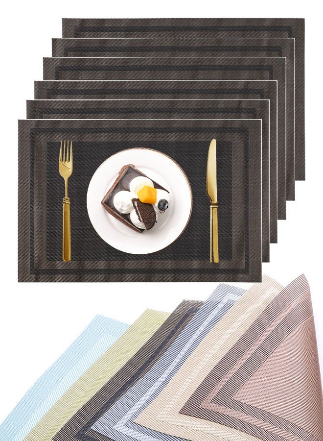 6 قطعة PVC طاولة طعام ديكور Placemats أسود مقاوم للماء، مضاد للزيت، عزل الحرارة وسهل التنظيف - Image 1
