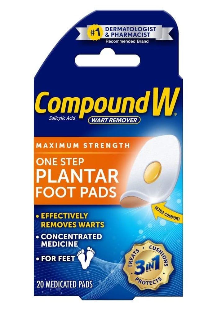 Compound W Maximum Strength One Step Plantar Foot Pads - 20 Medicated Pads for Wart Removal - Image 1
