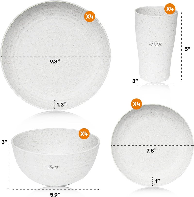 SWEVEN Wheat Straw Dinnerware Sets | Unbreakable Dinnerware Sets | Dishwasher Microwave Safe Dinnerware | Eco Friendly Non Breakable Dinnerware Sets | RV Outdoor Camping (White, Service for 4 (16 pcs)) - Image 2