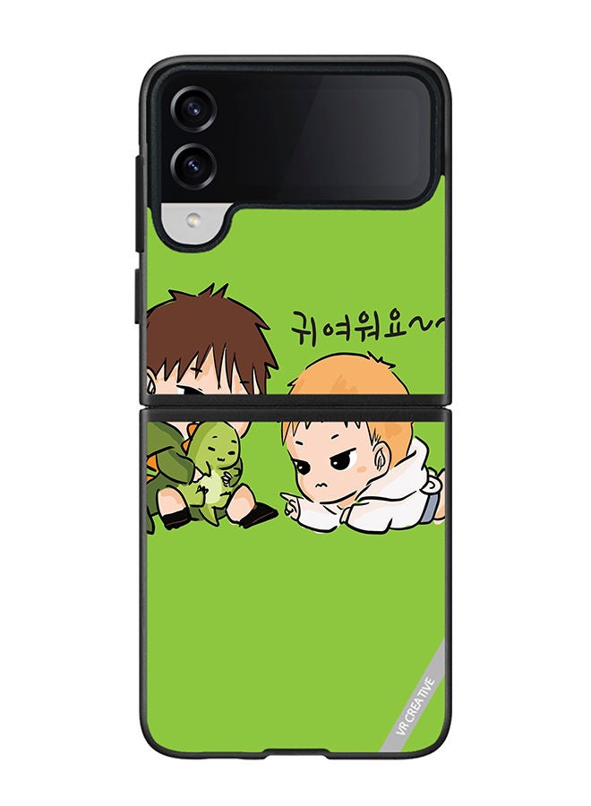 VR CREATIVE Protective Case Cover For Samsung Galaxy Z Flip4 Two Cute Kids Playing With Dino Design Multicolour - Image 1