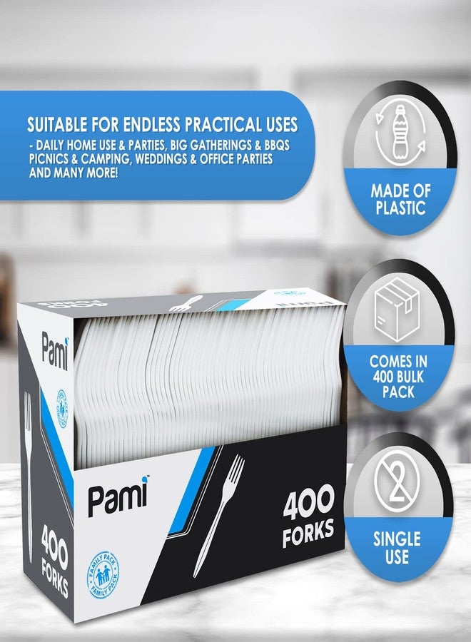 PAMI Medium-Weight Disposable Plastic Forks [400-Pack] - Bulk White Plastic Silverware For Parties, Weddings, Catering Food Stands, Takeaway Orders & More- Sturdy Single-Use Partyware Forks - Image 5