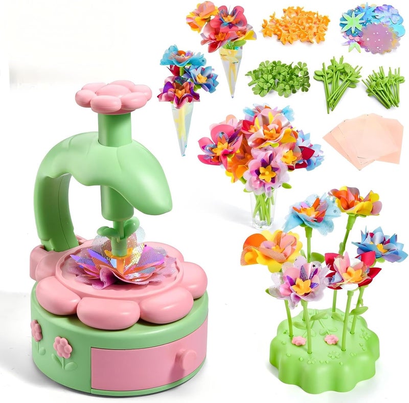 Excefore Fabric Flower Bouquets Toys, DIY Craft Kits for Kids - Build Your Own Flower Bouquet, Arts & Crafts Educational Activity for 4-12 Year Old Girls and Boys, Preschool STEM Learning Gift(Green & Pink) - Image 1