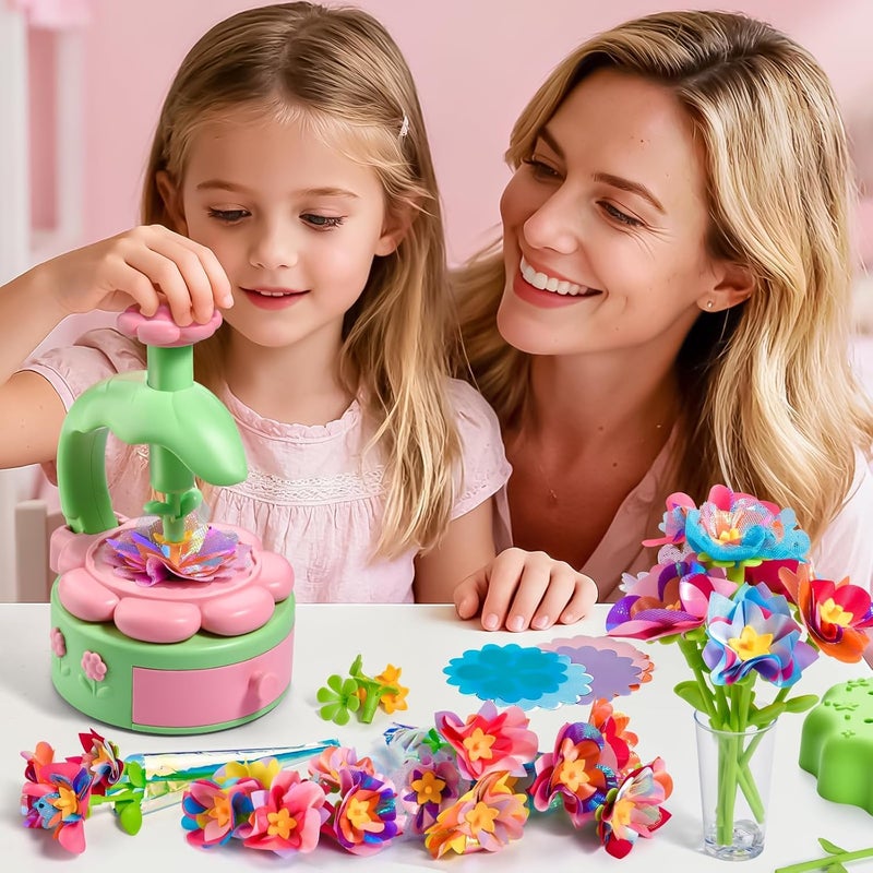 Excefore Fabric Flower Bouquets Toys, DIY Craft Kits for Kids - Build Your Own Flower Bouquet, Arts & Crafts Educational Activity for 4-12 Year Old Girls and Boys, Preschool STEM Learning Gift(Green & Pink) - Image 3