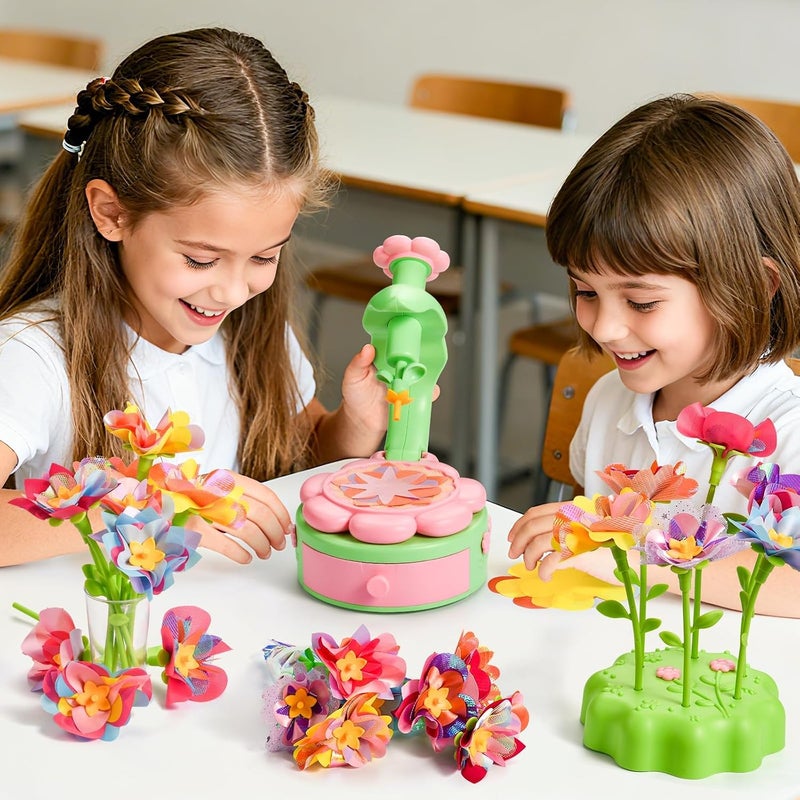 Excefore Fabric Flower Bouquets Toys, DIY Craft Kits for Kids - Build Your Own Flower Bouquet, Arts & Crafts Educational Activity for 4-12 Year Old Girls and Boys, Preschool STEM Learning Gift(Green & Pink) - Image 2
