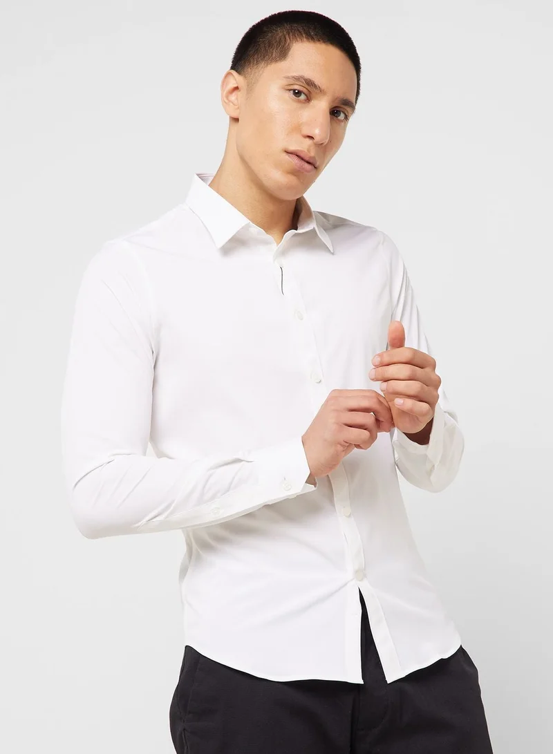 Thomas Scott Thomas Scott Classic Slim Fit 4 Way Stretch Spread Collar Casual Shirt