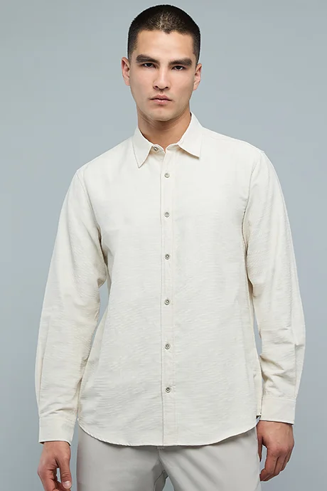R&B Solid Shirt with Classic Collar and Long Sleeves