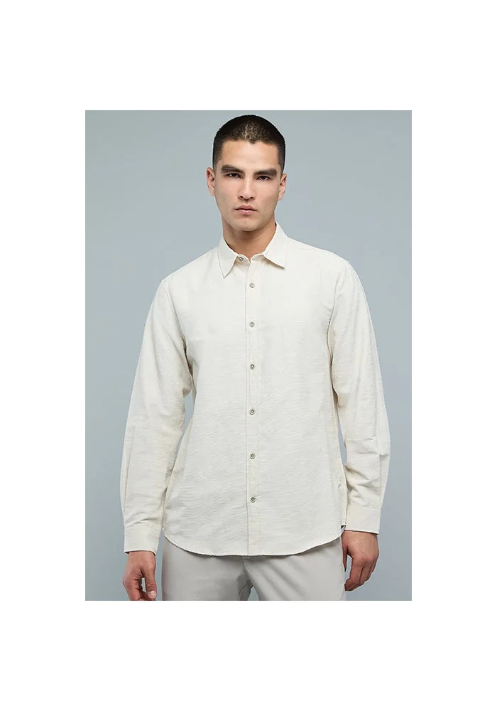 أر أند بي Solid Shirt with Classic Collar and Long Sleeves