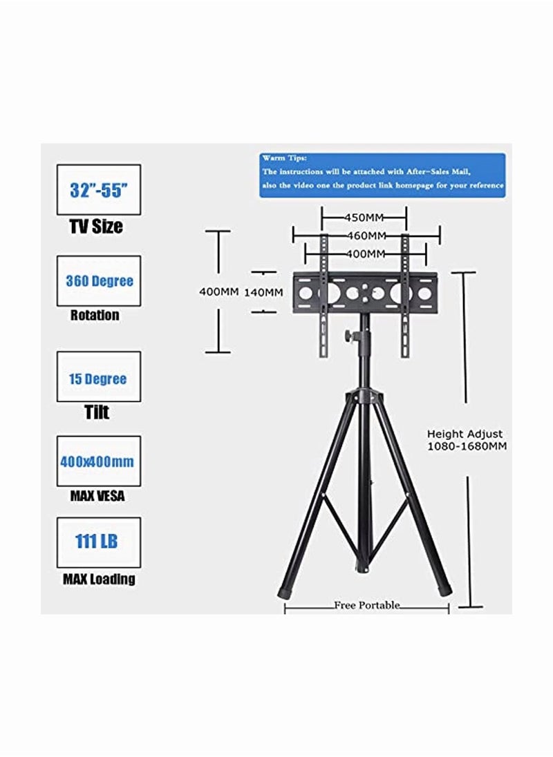 Chulovs NEW Black Tripod TV Display Portable Floor Stand Height Adjustable Mount for 32 to 55 Inch Flat Screens,VESA 400 x 400, Max Load 45kg  - Image 5