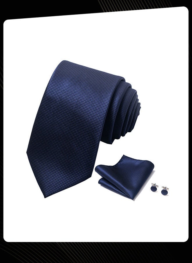 Joychic 3 Piece Men Formal Tie Pocket Square Cufflinks Set Classic Business Accessory for Weddings Formal Events Navy Blue - Image 4