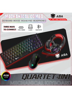 ASA RGB Backlit Wireless Mechanical Keyboard, Mouse, Headset, Mouse Pad Combo 4in1, Bluetooth Connection, for Work Office Home for Windows/Android TV Box/Raspberry Pi/PC/Laptop/PS5/4/3, Arabic/English Layout - Wireless  - Image 1