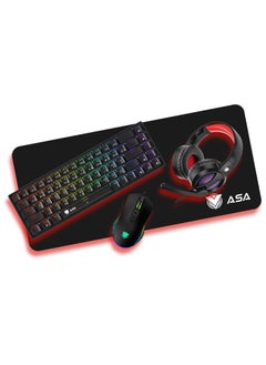 ASA RGB Backlit Wireless Mechanical Keyboard, Mouse, Headset, Mouse Pad Combo 4in1, Bluetooth Connection, for Work Office Home for Windows/Android TV Box/Raspberry Pi/PC/Laptop/PS5/4/3, Arabic/English Layout - Wireless  - Image 2