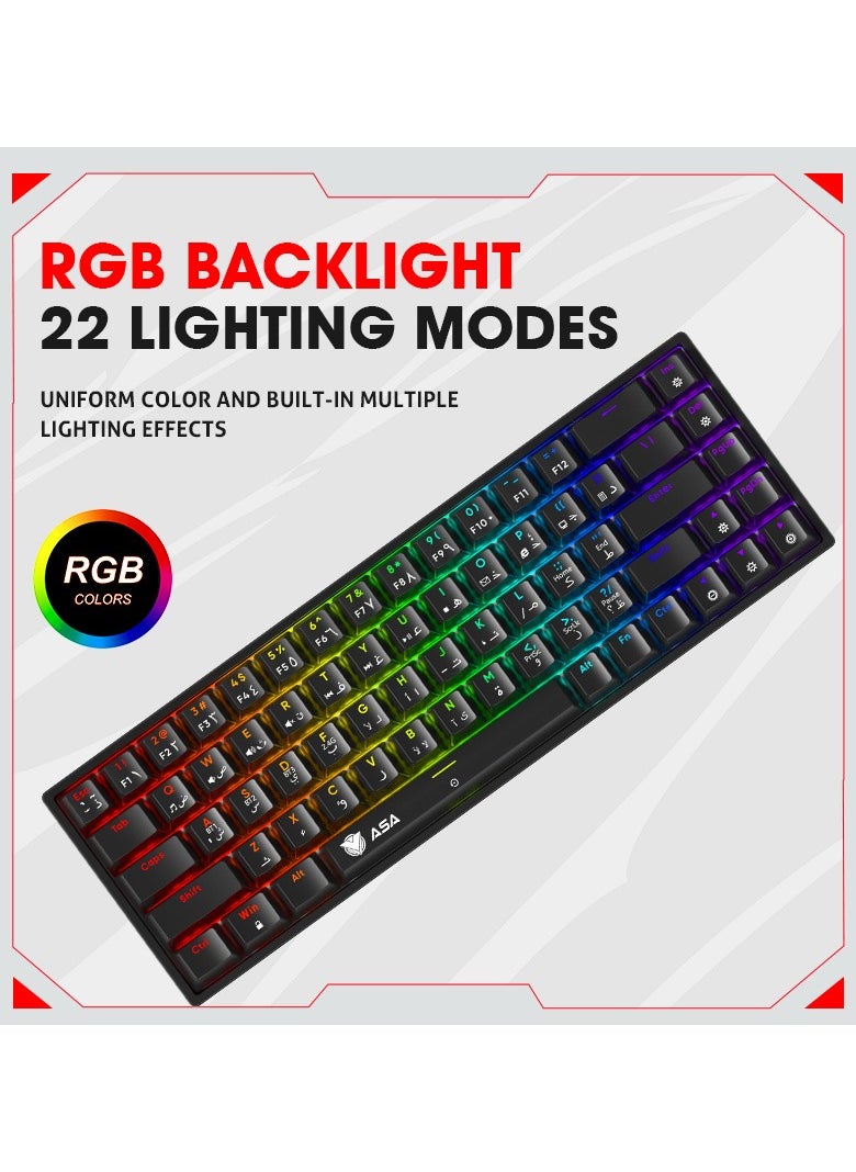 ASA - RGB Backlit Wireless Mechanical Keyboard, Mouse, Headset, Mouse Pad Combo 4in1, Bluetooth Connection, for Work Office Home for Windows/Android TV Box/Raspberry Pi/PC/Laptop/PS5/4/3, Arabic/English Layout - Wireless - Image 1