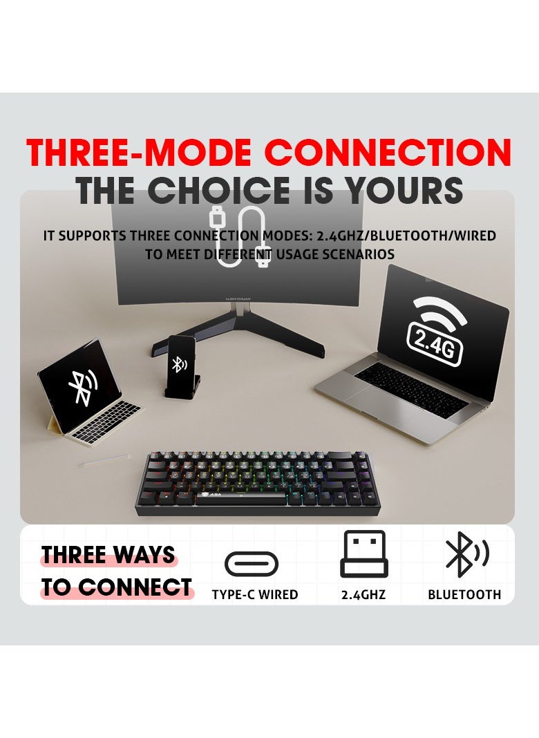 ASA - RGB Backlit Wireless Mechanical Keyboard, Mouse, Headset, Mouse Pad Combo 4in1, Bluetooth Connection, for Work Office Home for Windows/Android TV Box/Raspberry Pi/PC/Laptop/PS5/4/3, Arabic/English Layout - Wireless - Image 1