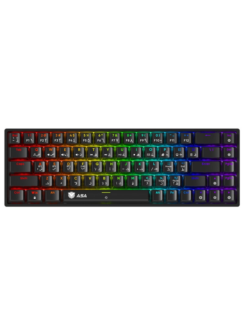 ASA - RGB Backlit Wireless Mechanical Keyboard, Mouse, Headset, Mouse Pad Combo 4in1, Bluetooth Connection, for Work Office Home for Windows/Android TV Box/Raspberry Pi/PC/Laptop/PS5/4/3, Arabic/English Layout - Wireless - Image 1