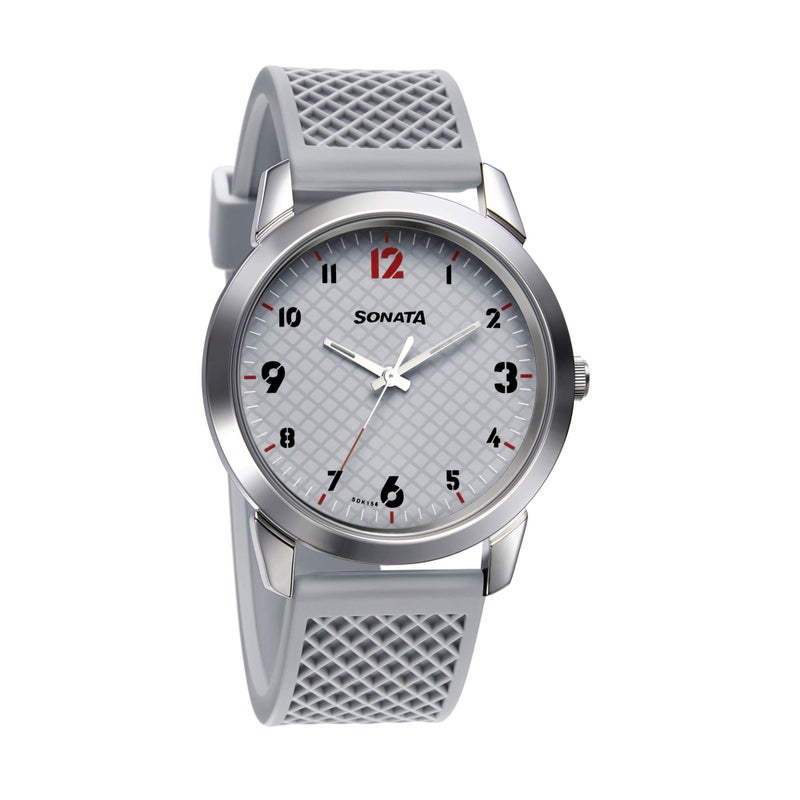 Sonata Watch for Men, Quartz Movement, Analog Display, Gray Rubber Strap-NP77107SP01W
