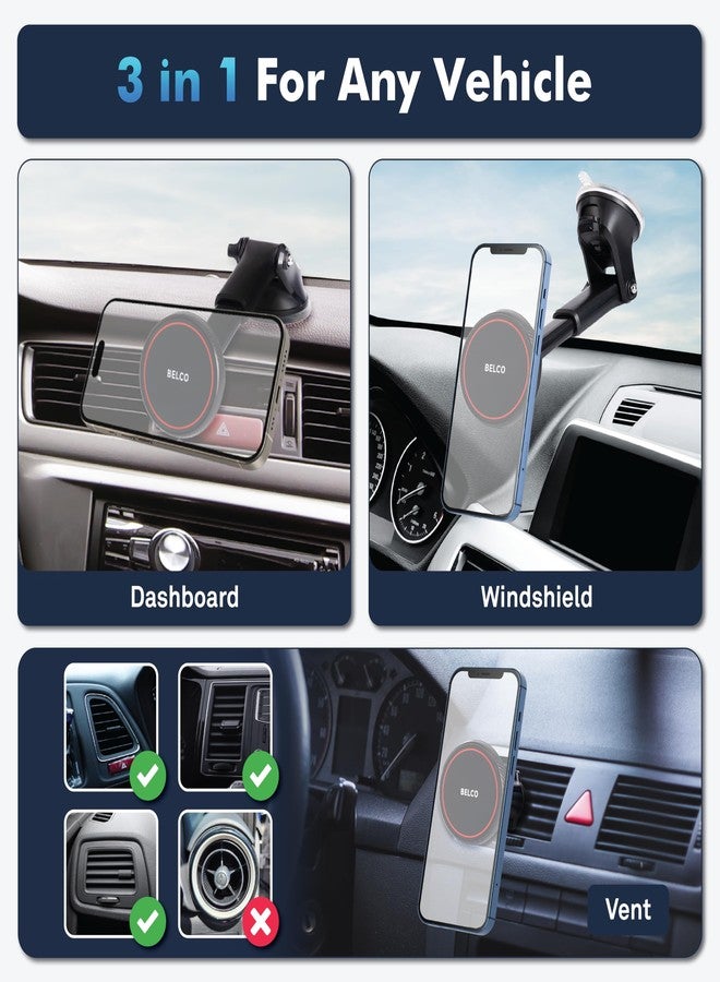 BELCO Magnetic Phone Holder for Car - Suction Cup Phone Mount with Adjustable Rotating Arm and Lock Mechanism for Dashboard, Windshield, Air Vent - Compatible with iPhone and Android - Image 2