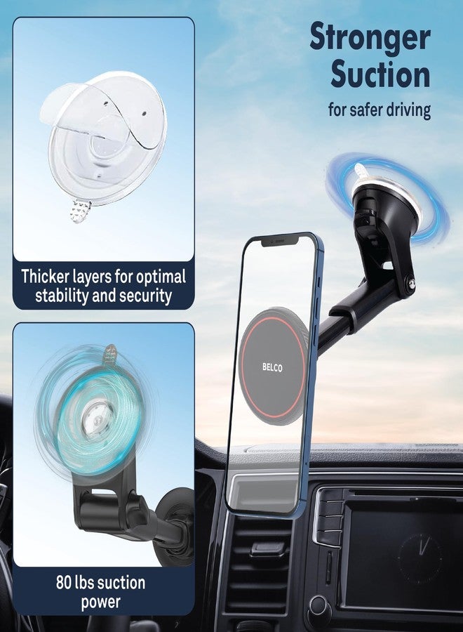 BELCO Magnetic Phone Holder for Car - Suction Cup Phone Mount with Adjustable Rotating Arm and Lock Mechanism for Dashboard, Windshield, Air Vent - Compatible with iPhone and Android - Image 4