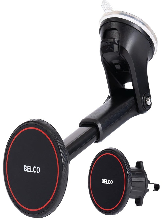 BELCO Magnetic Phone Holder for Car - Suction Cup Phone Mount with Adjustable Rotating Arm and Lock Mechanism for Dashboard, Windshield, Air Vent - Compatible with iPhone and Android - Image 1