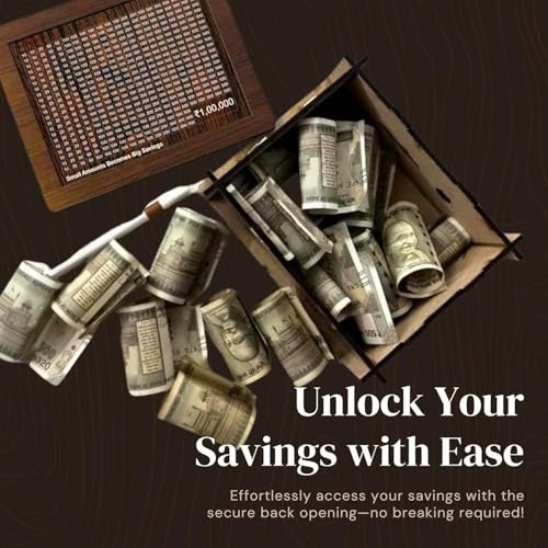 GO WELL Chandan Wood Wooden Piggy Bank for Kids & Adults, Coin Box with Carved Design, Savings Box, Mini Bank, Wooden Coin Box, Money Saver, Piggy Bank with Numbers (1)Modern - Image 4