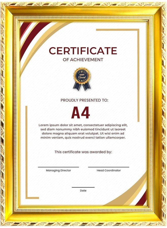 Decorhills DECORHILLS Classic Design A4 Document Certificate Frame – Real Glass, Wall Mount Tabletop Display, Gold, 25x34cm Frame Size, 1Pc  - Image 1