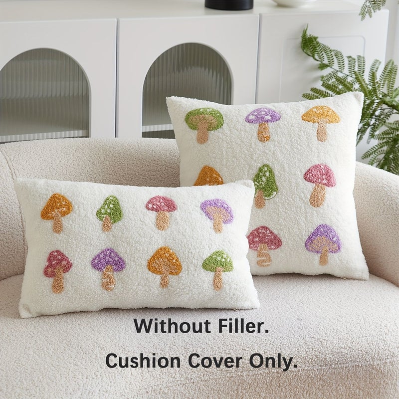 Teddy Fleece Pillowcase 11.81x19.69inch Polychrome Mushroom Pattern Embroidery - Image 4