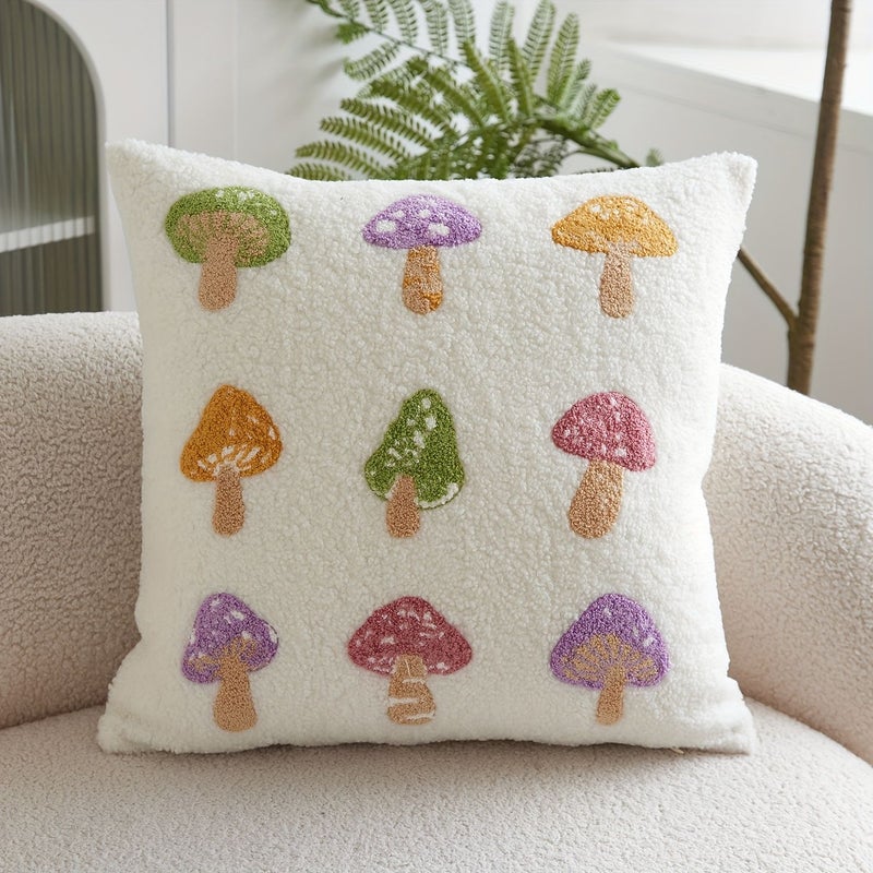 Teddy Fleece Pillowcase 11.81x19.69inch Polychrome Mushroom Pattern Embroidery - Image 5