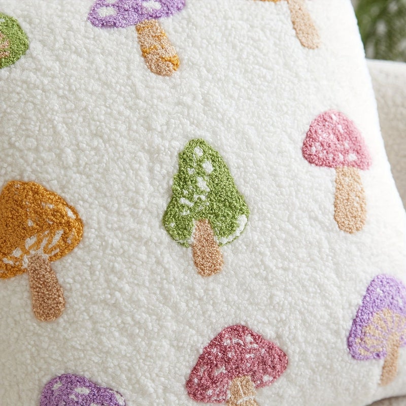 Teddy Fleece Pillowcase 11.81x19.69inch Polychrome Mushroom Pattern Embroidery - Image 2