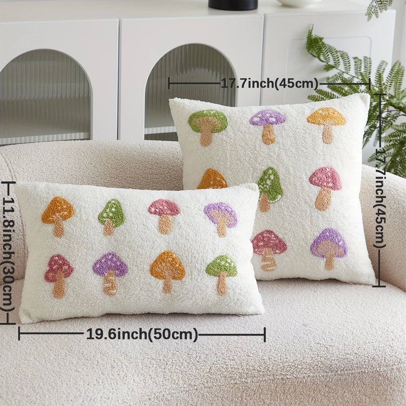 Teddy Fleece Pillowcase 11.81x19.69inch Polychrome Mushroom Pattern Embroidery - Image 3