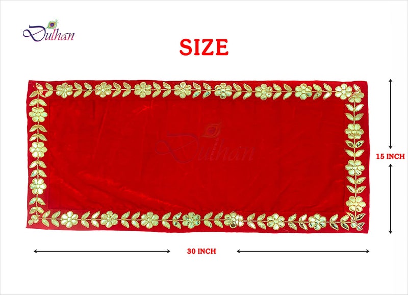 Dulhan Designer Velvet Pooja Aasan Set of 2 – 15x30 Inch Red Altar Cloth for Mandir Chowki, Idol Baithak & Temple Decoration - Image 2