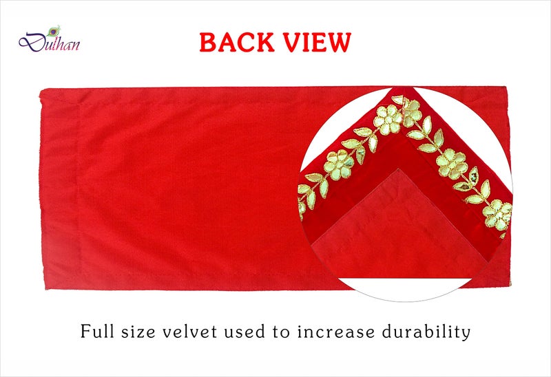 Dulhan Designer Velvet Pooja Aasan Set of 2 – 15x30 Inch Red Altar Cloth for Mandir Chowki, Idol Baithak & Temple Decoration - Image 3