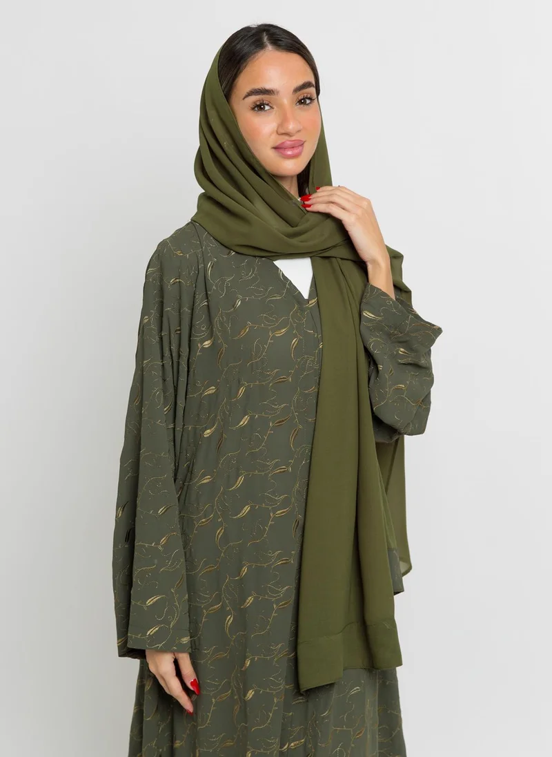 Kaafmeem Olive Leaves Galaxy A-Cut Abaya