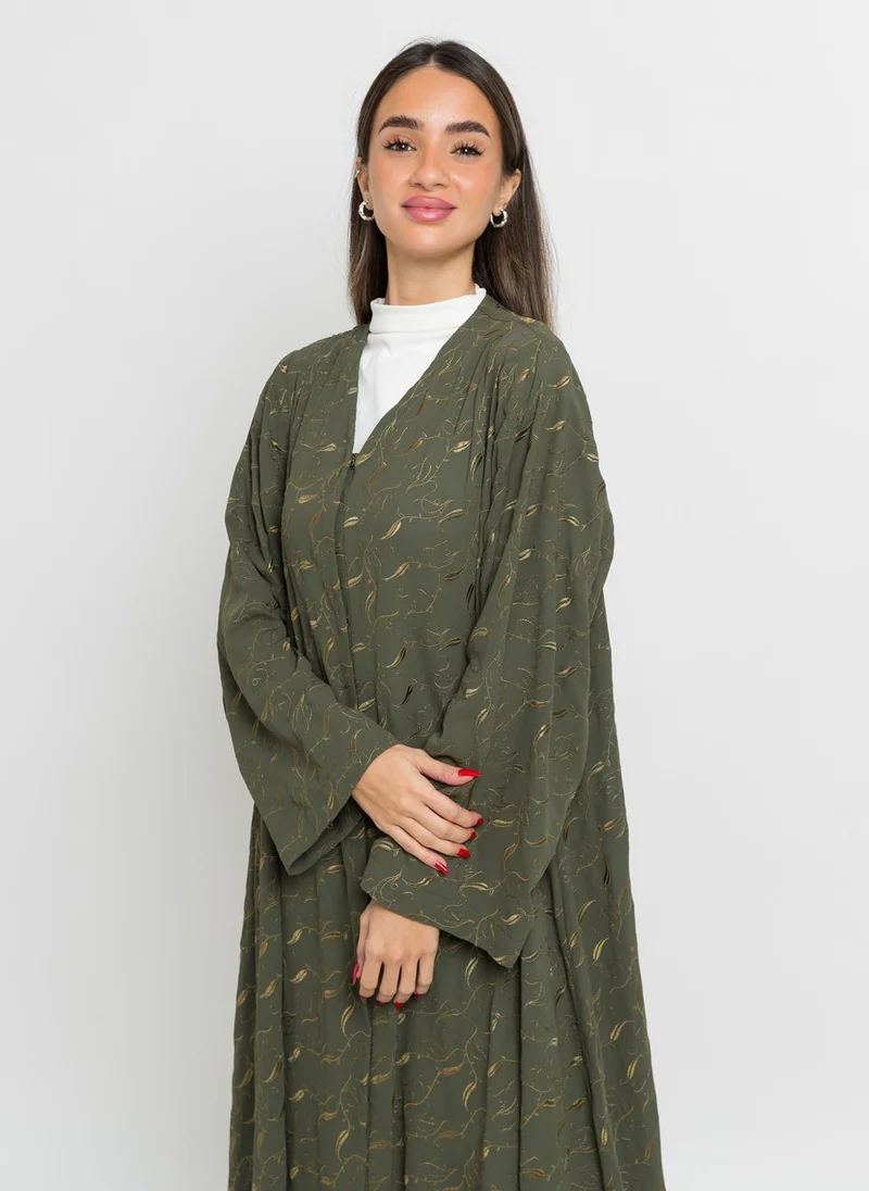 Kaafmeem Olive Leaves Galaxy A-Cut Abaya