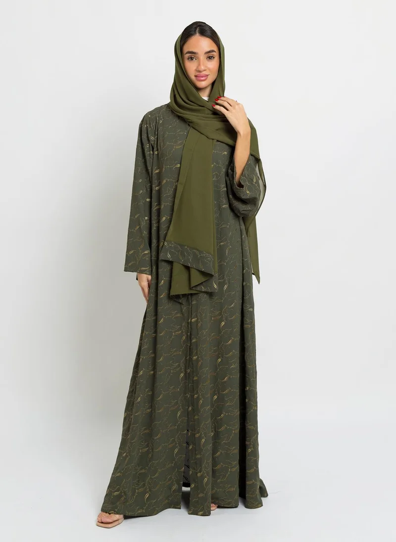 Kaafmeem Olive Leaves Galaxy A-Cut Abaya