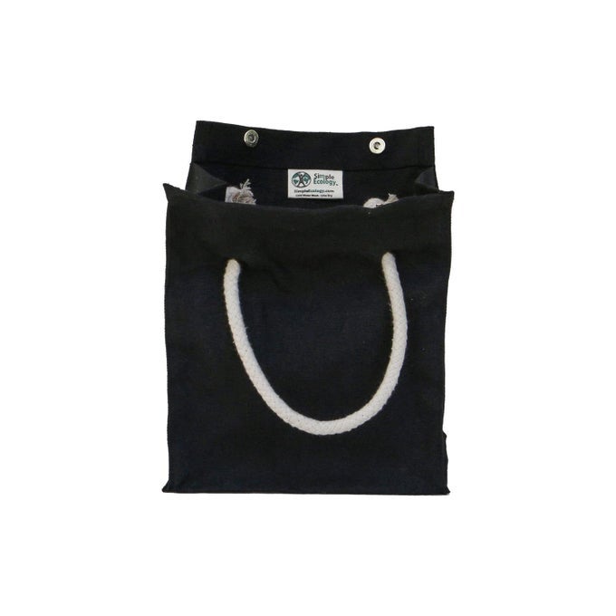 ORGANIC CANVAS LUNCH SACK BY GOTS CERTIFIED WASHABLE REUSABLE SNAP CLOSURE WITH ROPE HANDLES COMPACT ECO LUNCH TOTE BLACK