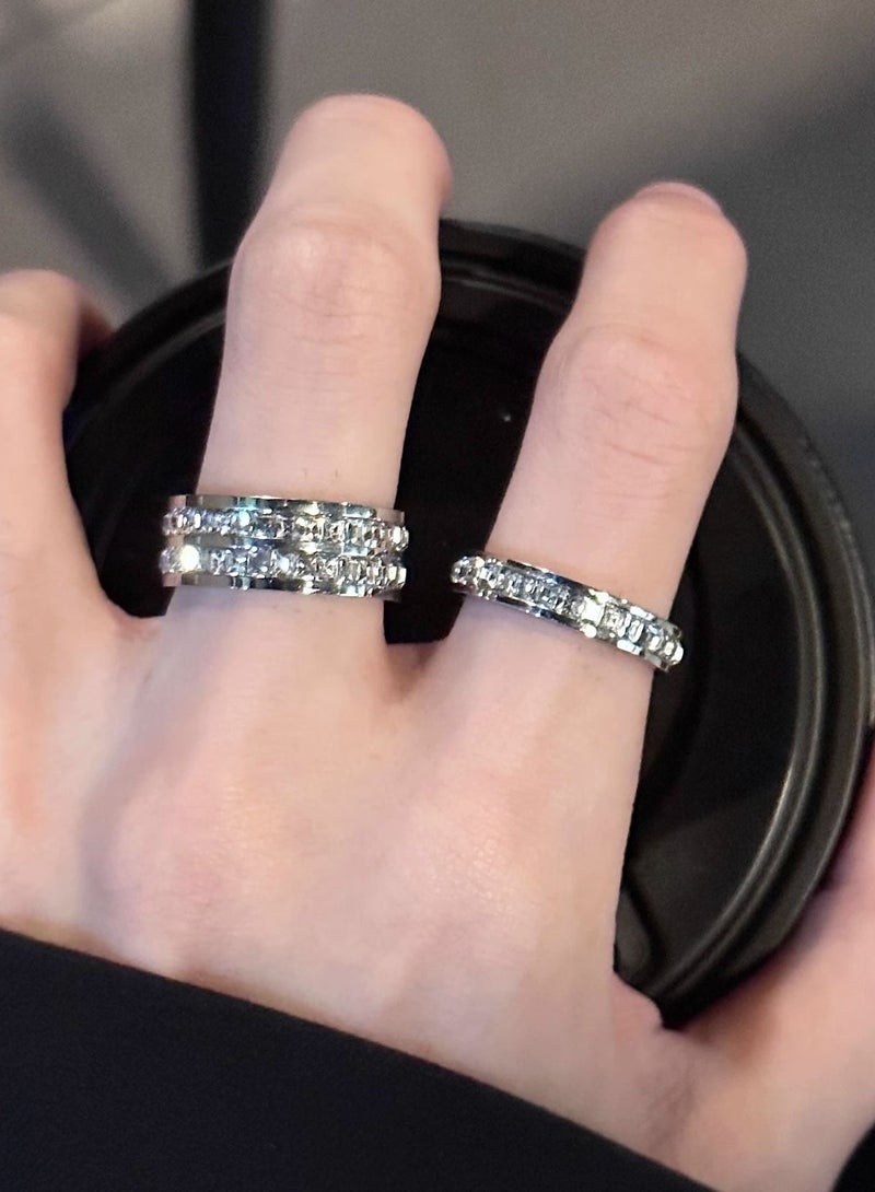 AuliceVerse Women’s Titanium Steel Double Ring Set - Small Square Zircon Diamond - Stackable Style  - Image 1