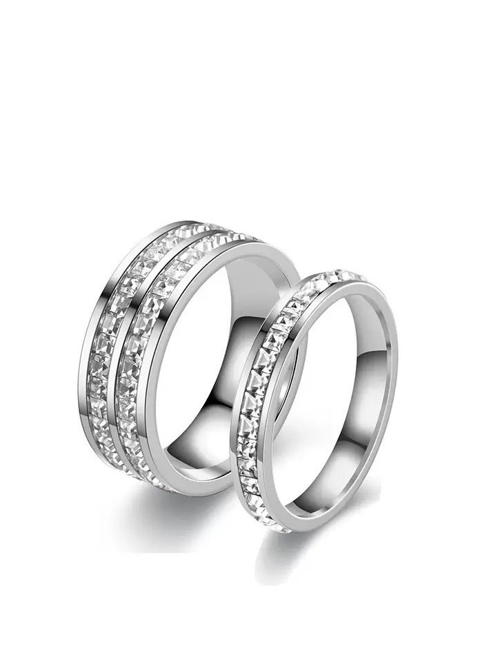 AuliceVerse Women’s Titanium Steel Double Ring Set - Small Square Zircon Diamond - Stackable Style  - Image 3