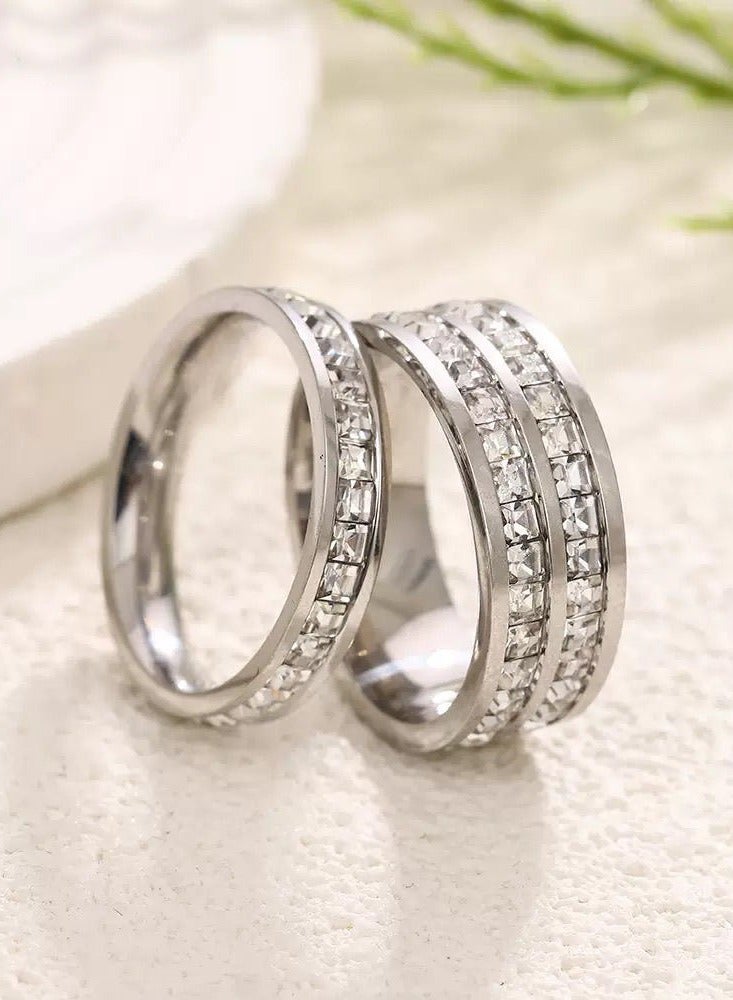 AuliceVerse Women’s Titanium Steel Double Ring Set - Small Square Zircon Diamond - Stackable Style  - Image 4