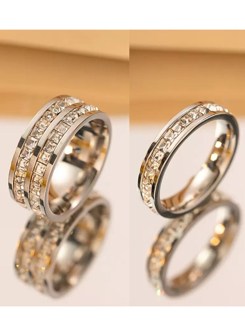 أوليس فيرس  طقم خواتم مزدوجة للنساء من التيتانيوم الفولاذي - أحجار زركون مربعة صغيرة - تصميم متعدد الطبقات - Image 3