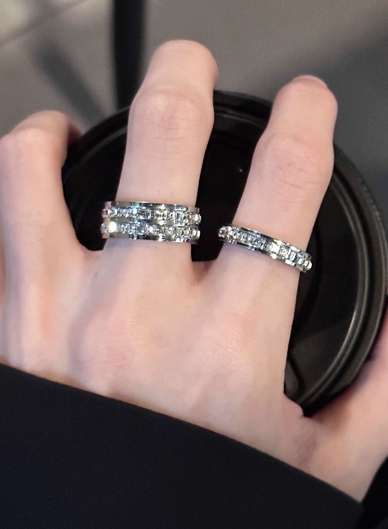 أوليس فيرس  طقم خواتم مزدوجة للنساء من التيتانيوم الفولاذي - أحجار زركون مربعة صغيرة - تصميم متعدد الطبقات - Image 2