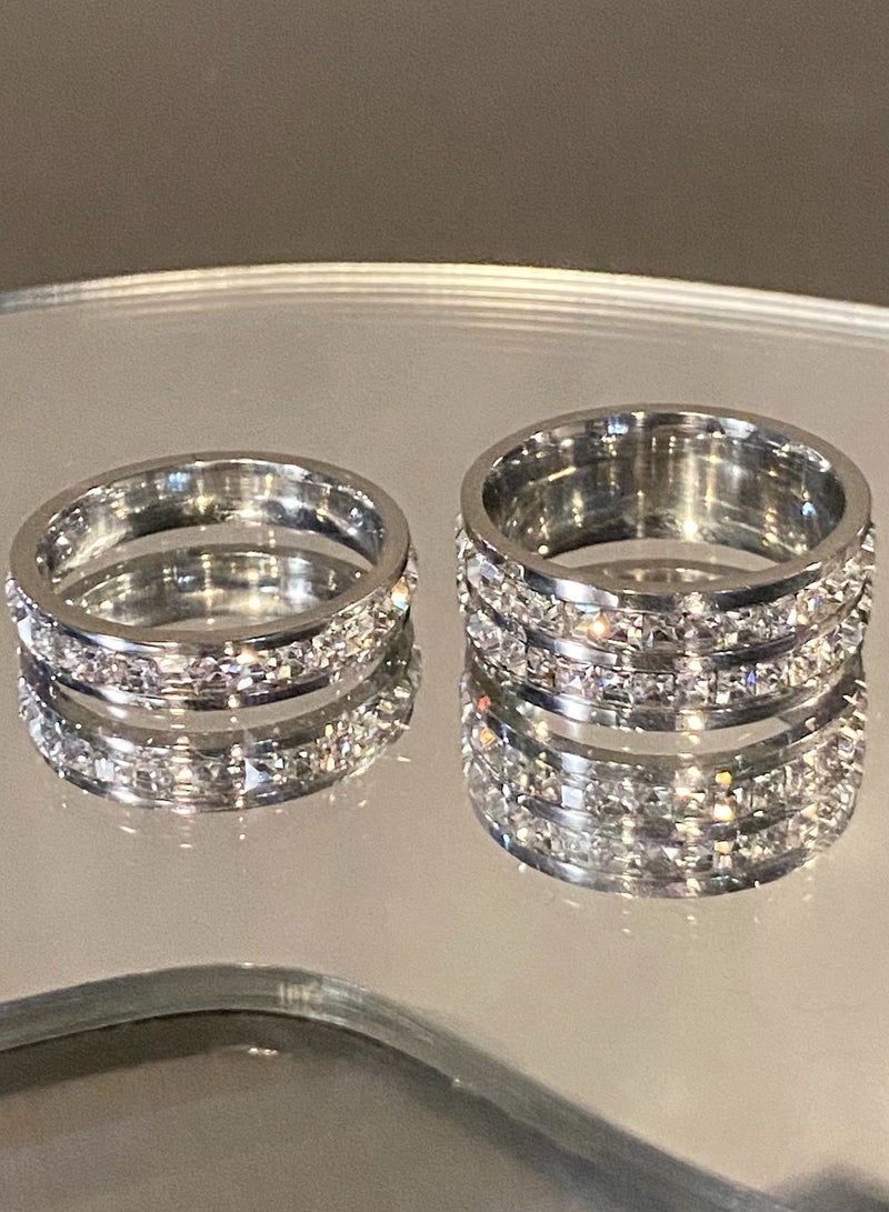 أوليس فيرس  طقم خواتم مزدوجة للنساء من التيتانيوم الفولاذي - أحجار زركون مربعة صغيرة - تصميم متعدد الطبقات - Image 1