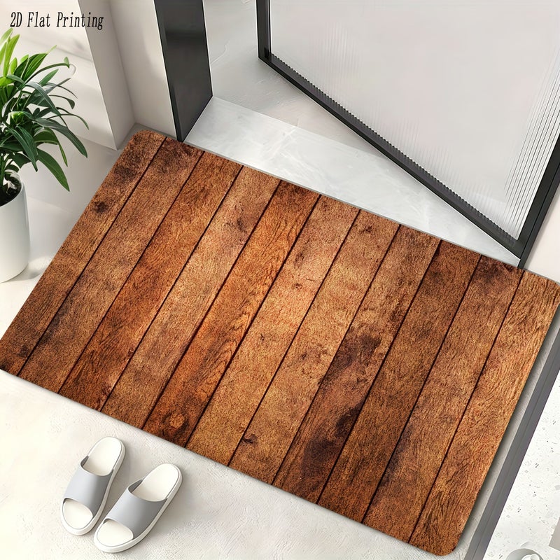 Natural Brown Wood Grain Bathroom Mat Non Slip Flannel Anti Skid Carpet 19.69 x 31.49 Inches - Image 3