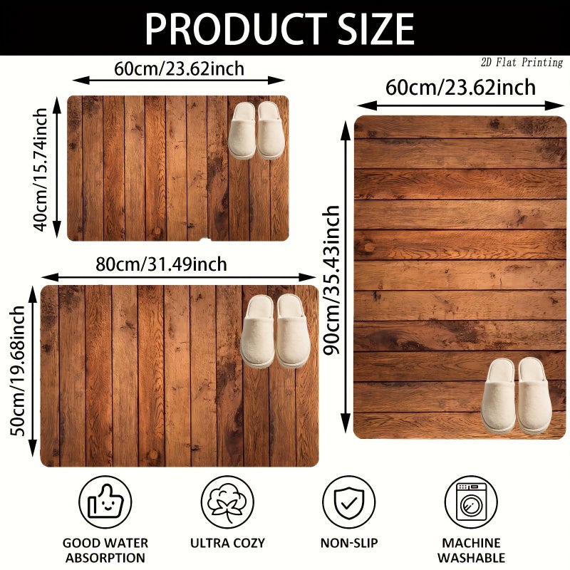Natural Brown Wood Grain Bathroom Mat Non Slip Flannel Anti Skid Carpet 19.69 x 31.49 Inches - Image 4