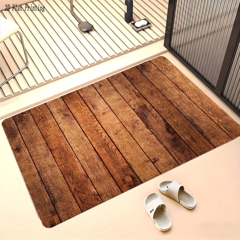 Natural Brown Wood Grain Bathroom Mat Non Slip Flannel Anti Skid Carpet 19.69 x 31.49 Inches - Image 5