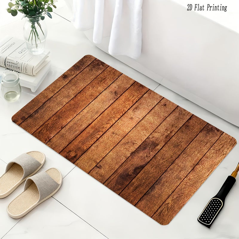 Natural Brown Wood Grain Bathroom Mat Non Slip Flannel Anti Skid Carpet 19.69 x 31.49 Inches - Image 1